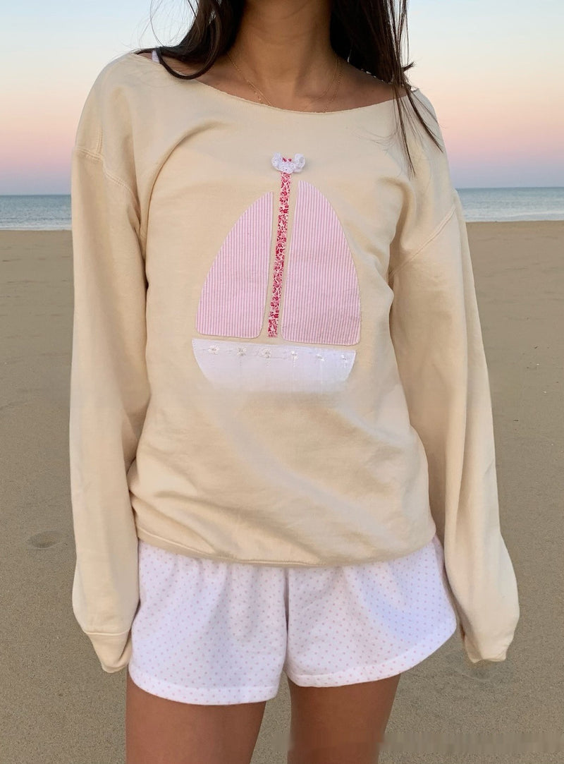 Women's Patch Off-shoulder Two-way Pullover Sweater