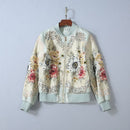 Women's Embossed Peony Crystal Beaded Baseball Uniform Long-sleeved Jacket