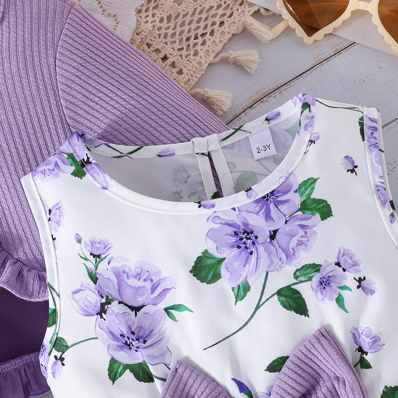 Girls' Colorful Suspender Skirt Solid Color Coat Set