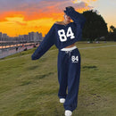 European And American Loose Casual Print Trousers Sweater Suit