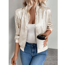 Women's Leopard Print Zip Up Lightweight Bomber Jacket Casual Long Sleeve Outerwear