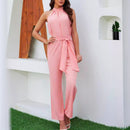 Summer Sleeveless Halter Lace Up Casual Jumpsuit