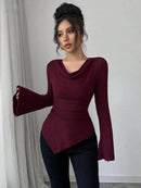 Ribbing Bottoming Sweater Off-the-shoulder Slim Knit Long-sleeved Top