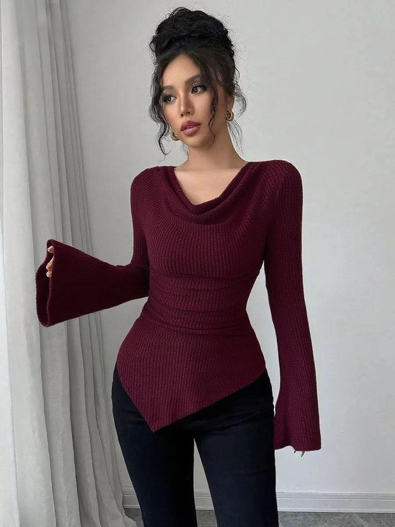 Ribbing Bottoming Sweater Off-the-shoulder Slim Knit Long-sleeved Top