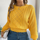 Solid Color Twist Lantern Long Sleeve Fitted Waist Sweater Women's Clothing
