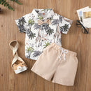 Beach Multi-color Printed Shirt Boys' Shorts Two-piece Set