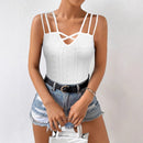Summer Sleeveless Women's Solid Color Jacquard Camisole Pullover With Hollowed Out Top