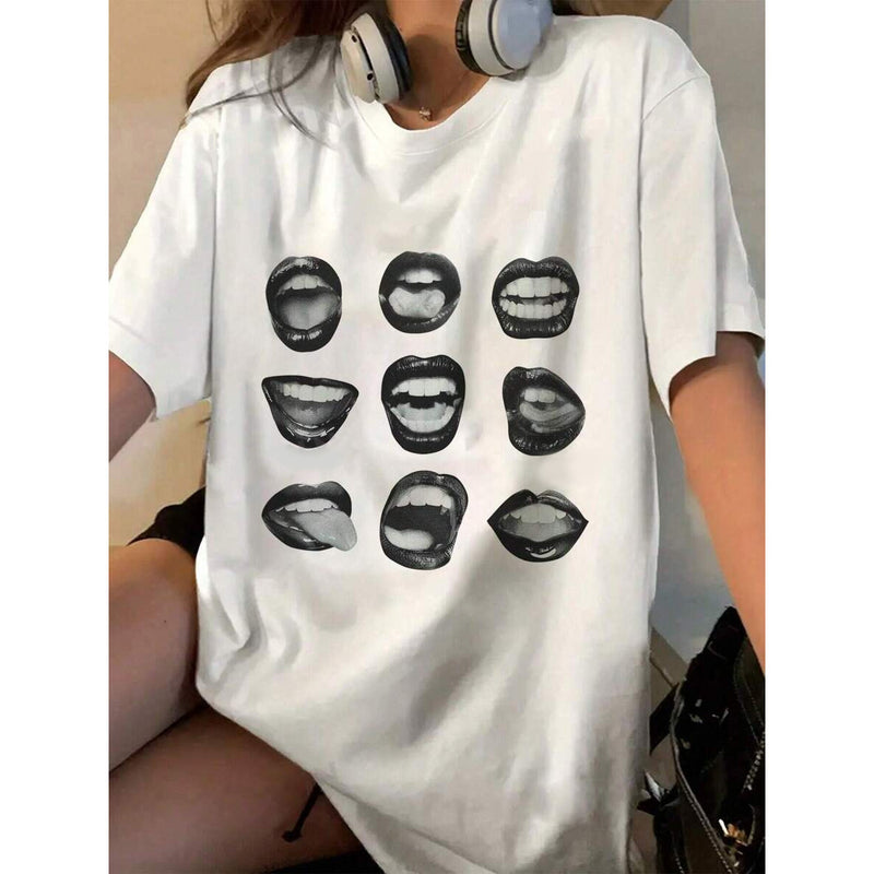 European And American Retro Printed Foreign Trade T-shirt Cute Solid Color