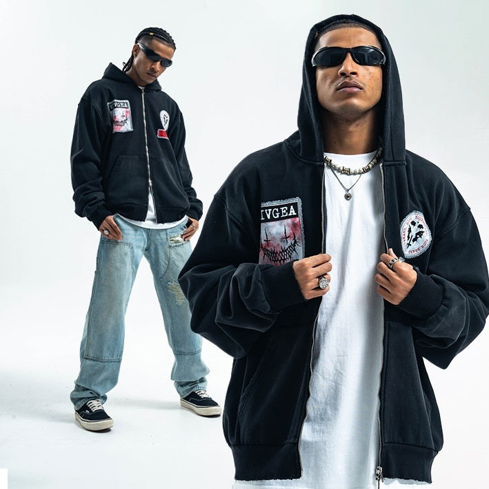 Fleecegefütterter Pullover mit Doppelreißverschluss für Herren und Damen im Wintermantel