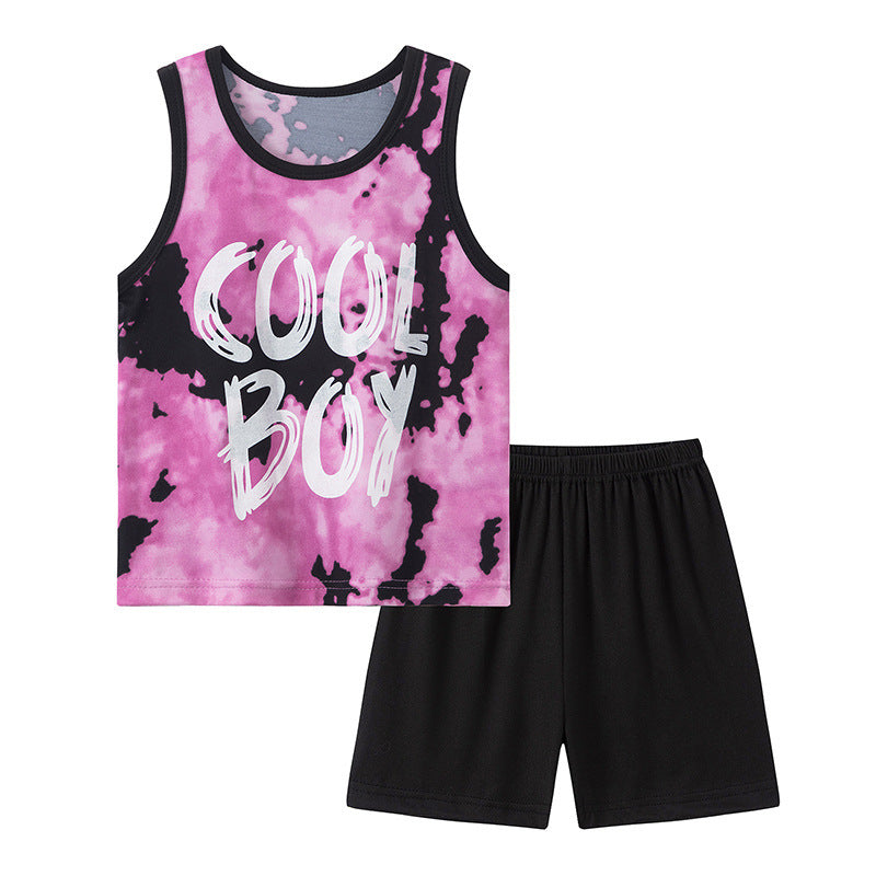 Printed Vest Suit Boys And Girls Casual Handsome Sets