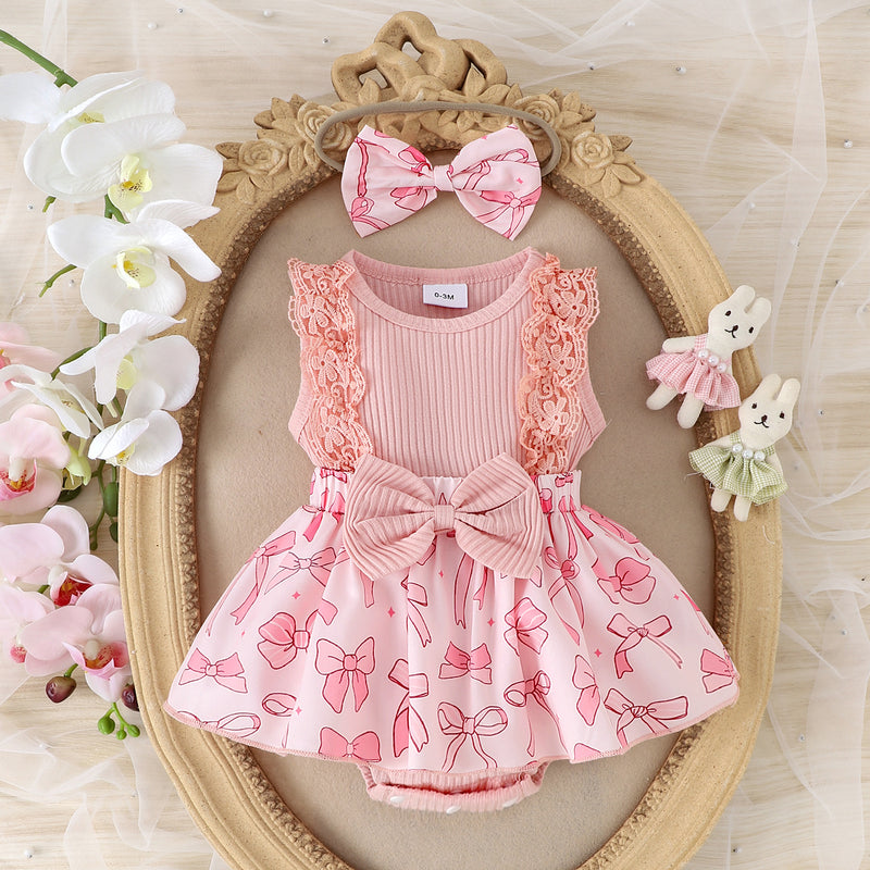 Girls' Two-color Lace Sleeve Baby's Gown