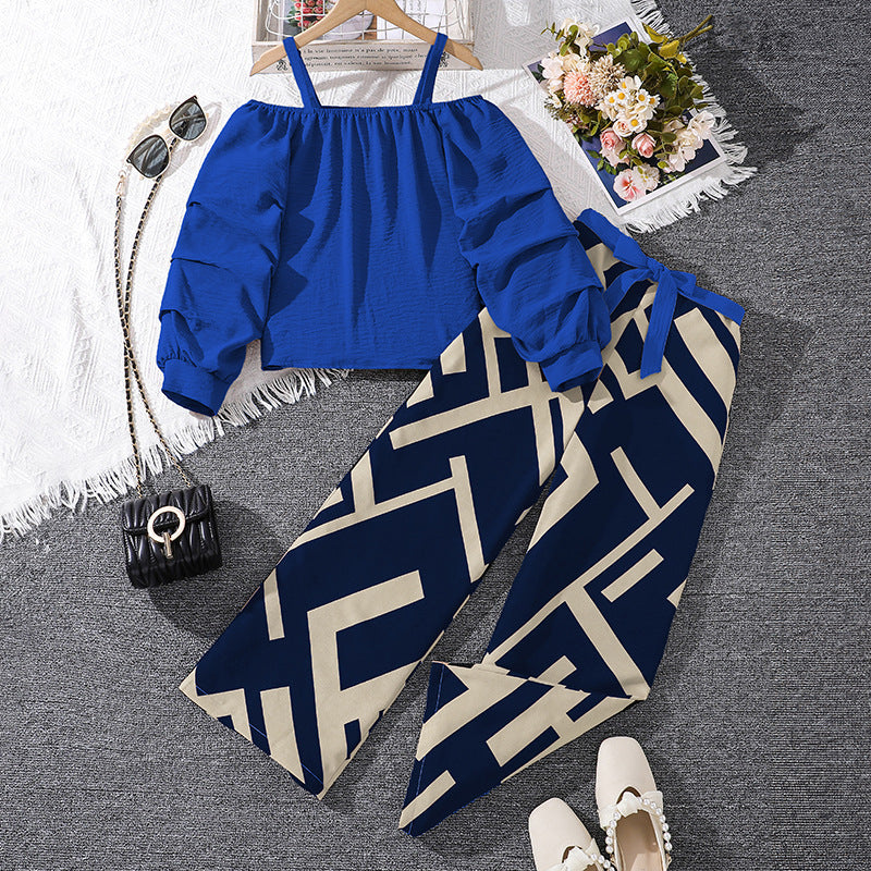 Long Sleeve Top Printed Pants Children And Teens Two-piece Suit