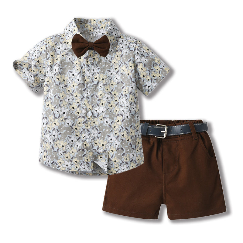Bowknot Short-sleeved Cardigan Boys' Shorts Two-piece Set