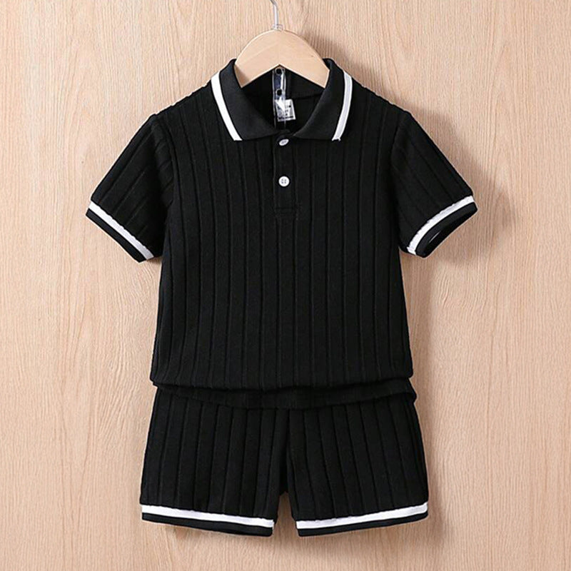 Polo Collar Stripes Shorts Design For Children