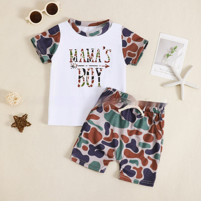 Boy's Camouflage T-shirt And Shorts Two-piece Set