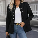 Women's Solid Color Stand Collar Double Breasted Long Sleeve Cardigan Office Casual Jacket For Spring&Fall