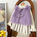 Girls' Autumn And Winter Warm Fur Waistcoat Leather Skirt Suit
