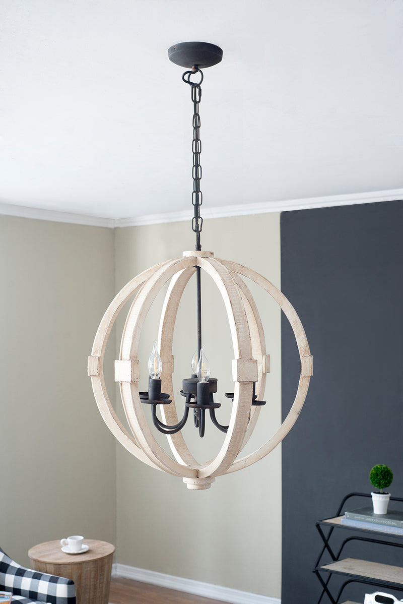 Lustre en bois 6 lumières avec chaîne réglable pour cuisine, salle à manger, entrée, ampoule non incluse