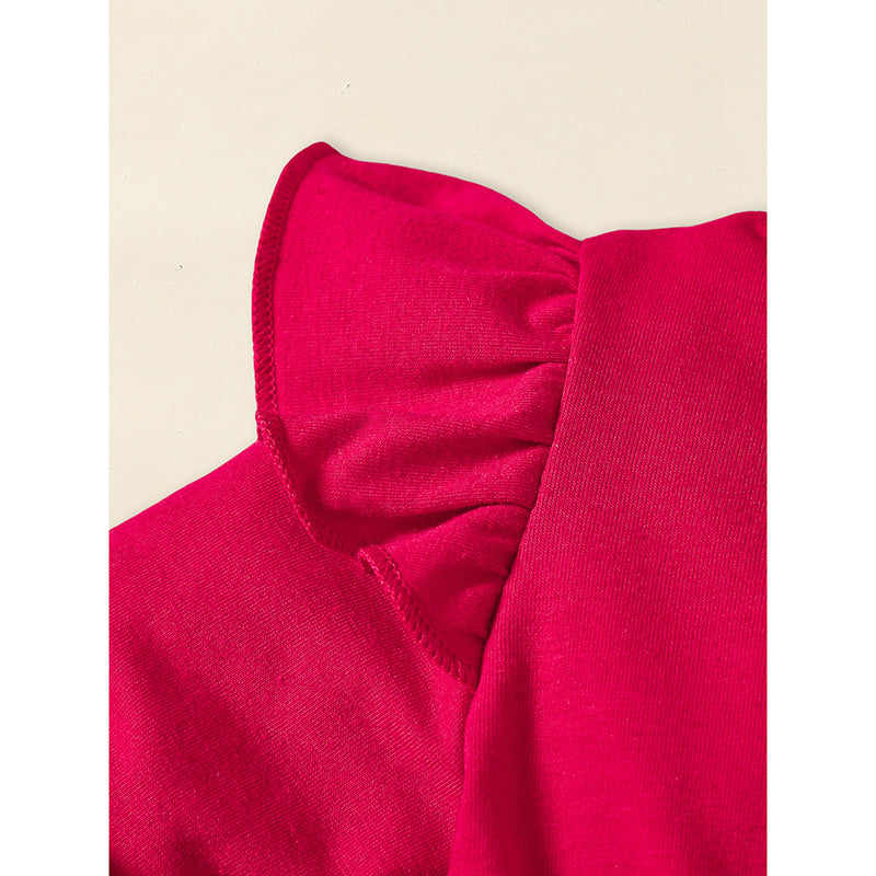 Toddler Baby Girls Christmas Clothes Ruffle Long Sleeve Heart Print Tops Dress Christmas Ball Print Flared Pants With Headband Outfits Set