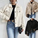 Women's Casual Polo Collar Plush Jacket Short