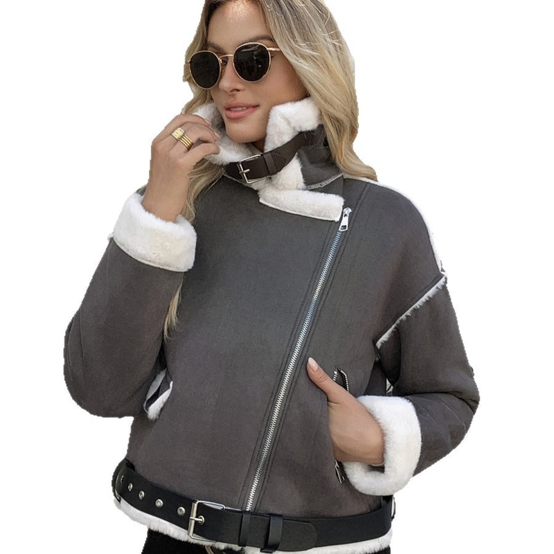 Women's Casual Fashion Polo Collar Plush Jacket Coat