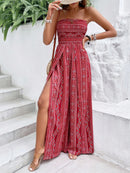 Paisley Print Halter Neck Slit Wide Leg Jumpsuit