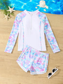 Split Boxer Long Sleeve Zipper Swimsuit With Chest Pad