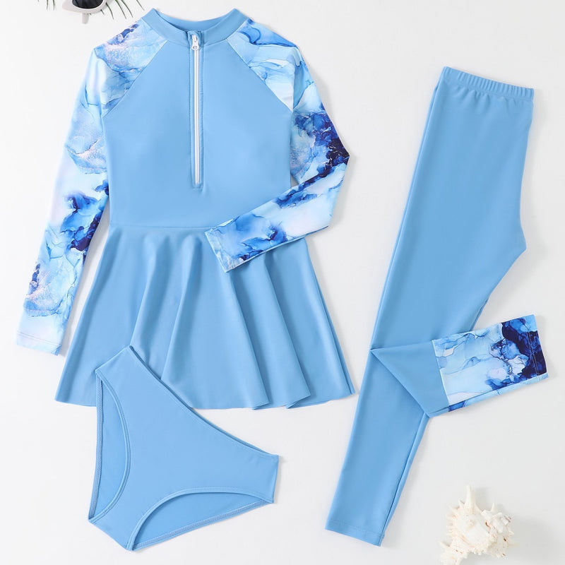 Children's Split Long-sleeved Long Trousers Three-piece Swimsuit