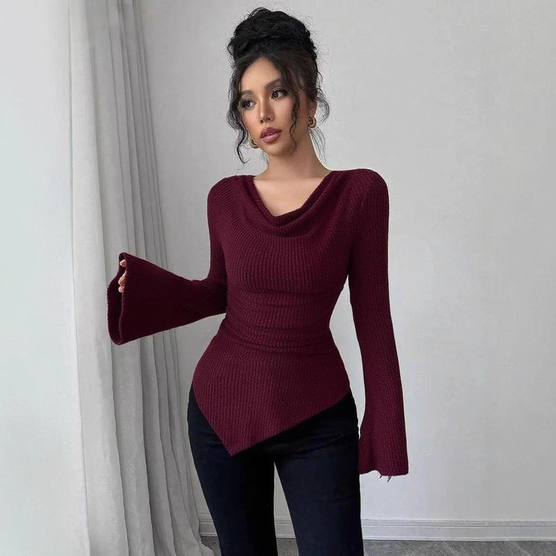 Ribbing Bottoming Sweater Off-the-shoulder Slim Knit Long-sleeved Top