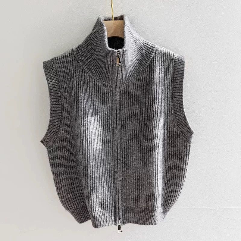 Turtleneck Double Zipper Knitted Vest Versatile Bottoming Shirt