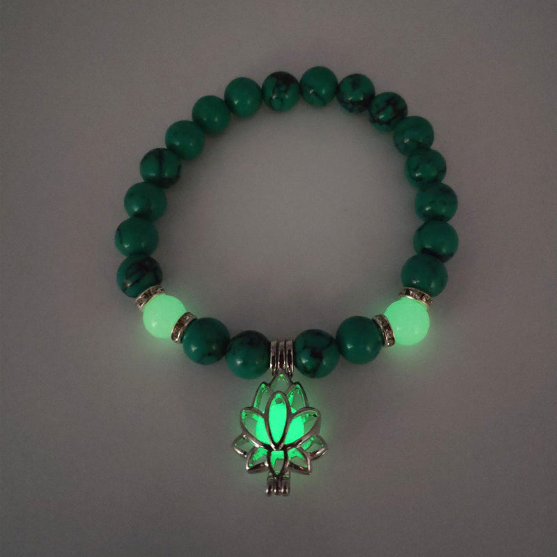 Bracelet en pierre naturelle de lotus lumineux énergétique, bracelet de perles de charme phosphorescentes pour yoga, guérison, prière bouddhiste, pour hommes et femmes