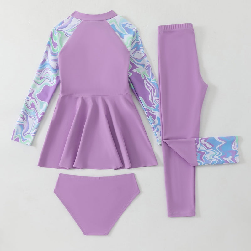 Children's Split Long-sleeved Long Trousers Three-piece Swimsuit