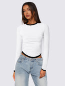 Women's Long-sleeved Round Neck Slim-fit Contrast Colors Short Pullover Top