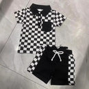 Boys' Checkered Lapel Shorts Suit