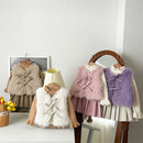 Girls' Autumn And Winter Warm Fur Waistcoat Leather Skirt Suit