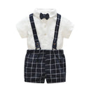 Children's Short-sleeved Knitted One-piece Romper Sheath Romper Plaid Suspender Pants