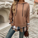 Contrast Color Casual False Two-piece Patchwork Hooded Long Sleeve Sweater