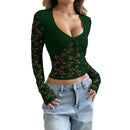Hot Girl Lace Long-sleeved T-shirt Women's Top Women's Clothing