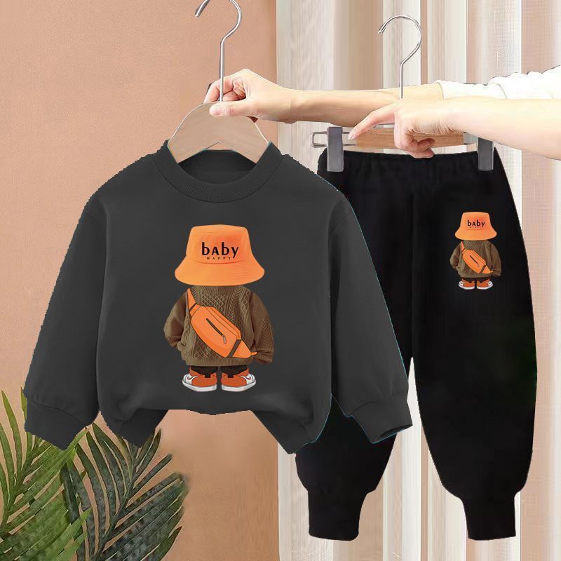 Boys Spring New Children's Autumn Leisure Sports Sweater Medium And Small Two-piece Suit Fashion