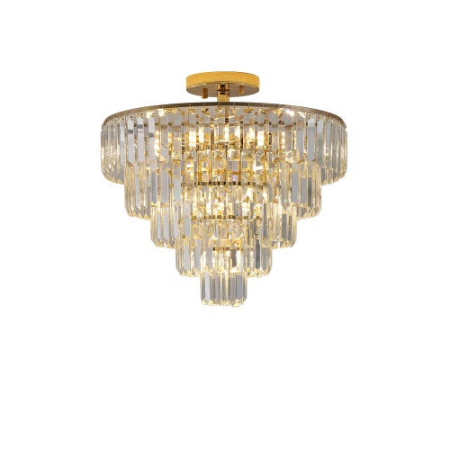 Golden Crystal Chandelier, 5-layer Round Semi-recessed Chandelier Lamp, Large Modern Luxury Chandelier, Suitable For Living Room, Dining Room, Bedroom, Corridor