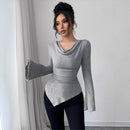Ribbing Bottoming Sweater Off-the-shoulder Slim Knit Long-sleeved Top