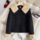 Patchwork Anti-lamb Wool Lapel Short Cotton-padded Coat