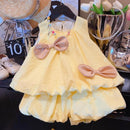 Girls' Bowknot Sleeveless Top Bud-shaped Pants Two-piece Suit