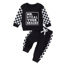 Casual Plaid Stitching Round Neck Letter Print Sweater Trousers Suit