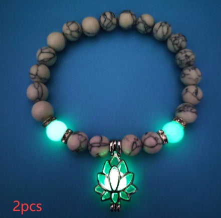 Bracelet en pierre naturelle de lotus lumineux énergétique, bracelet de perles de charme phosphorescentes pour yoga, guérison, prière bouddhiste, pour hommes et femmes