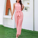 Summer Sleeveless Halter Lace Up Casual Jumpsuit