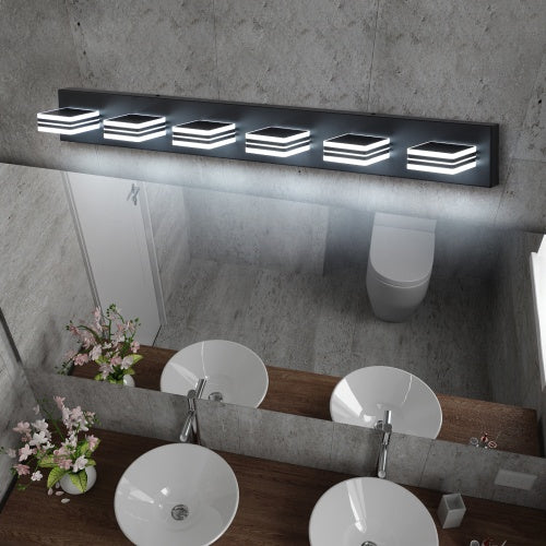LED Modern Black Makeup Light, 6 Light Acrylic Matte Black Bathroom Makeup Light Covering Mirror