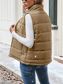 Women's Casual Zipper Closure Stand Collar Padded Padded Puffer Vest