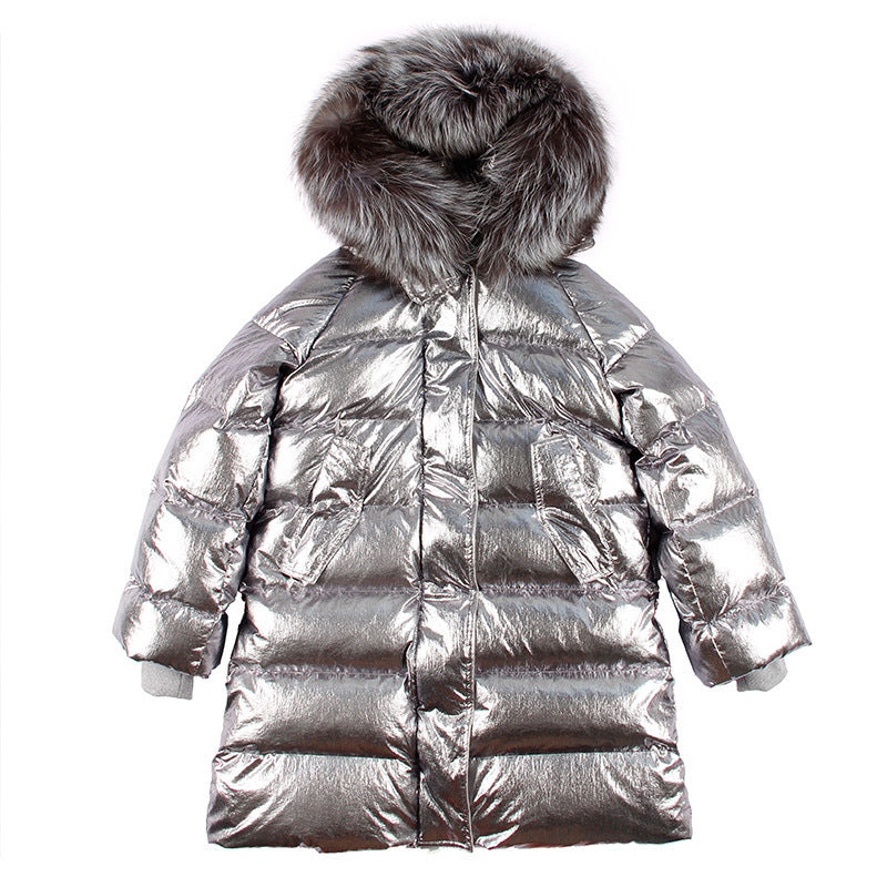 Raccoon Fur Big Collar Down Jacket Mid-length Slim Coat