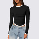 Women's Long-sleeved Round Neck Slim-fit Contrast Colors Short Pullover Top